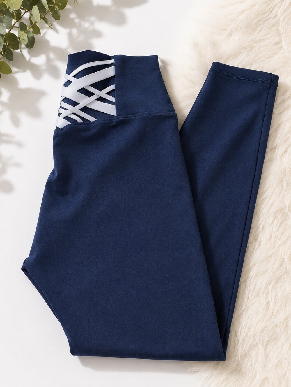 Fabletics High-Waist Navy Leggings with Crisscross Detail - Size S